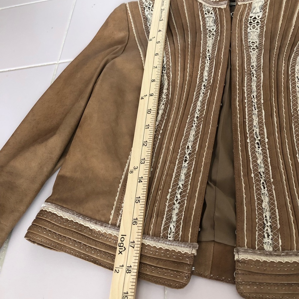 Elie Tahari Vintage Lace Detailed Leather Jacket - Picture 9 of 9